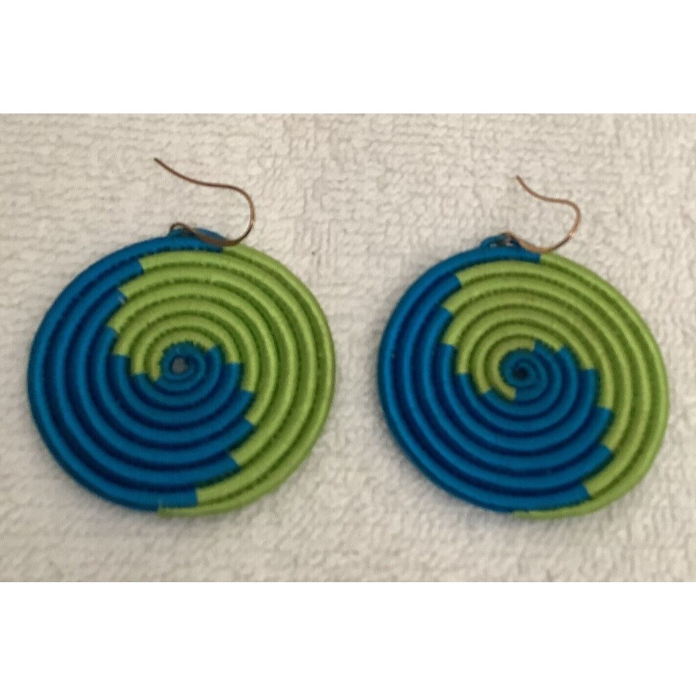 1-3/4" Round Spiral Wrapped Thread Handmade Dangle Drop Disc Earrings NEW